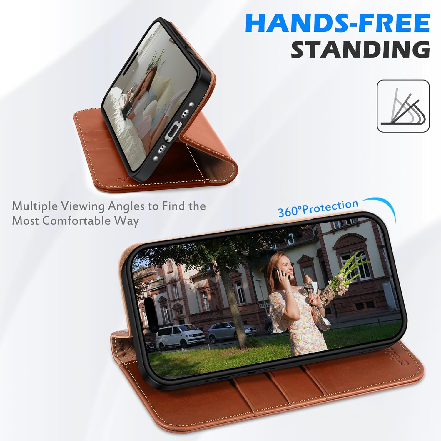 SHIELDON Case Wallet for iPhone Air 6.5" 2025 | Genuine Leather, Folio Magnetic Cover, RFID Blocking Credit Card Holder, Kickstand, TPU Shockproof Phone Shell - Retro Brown