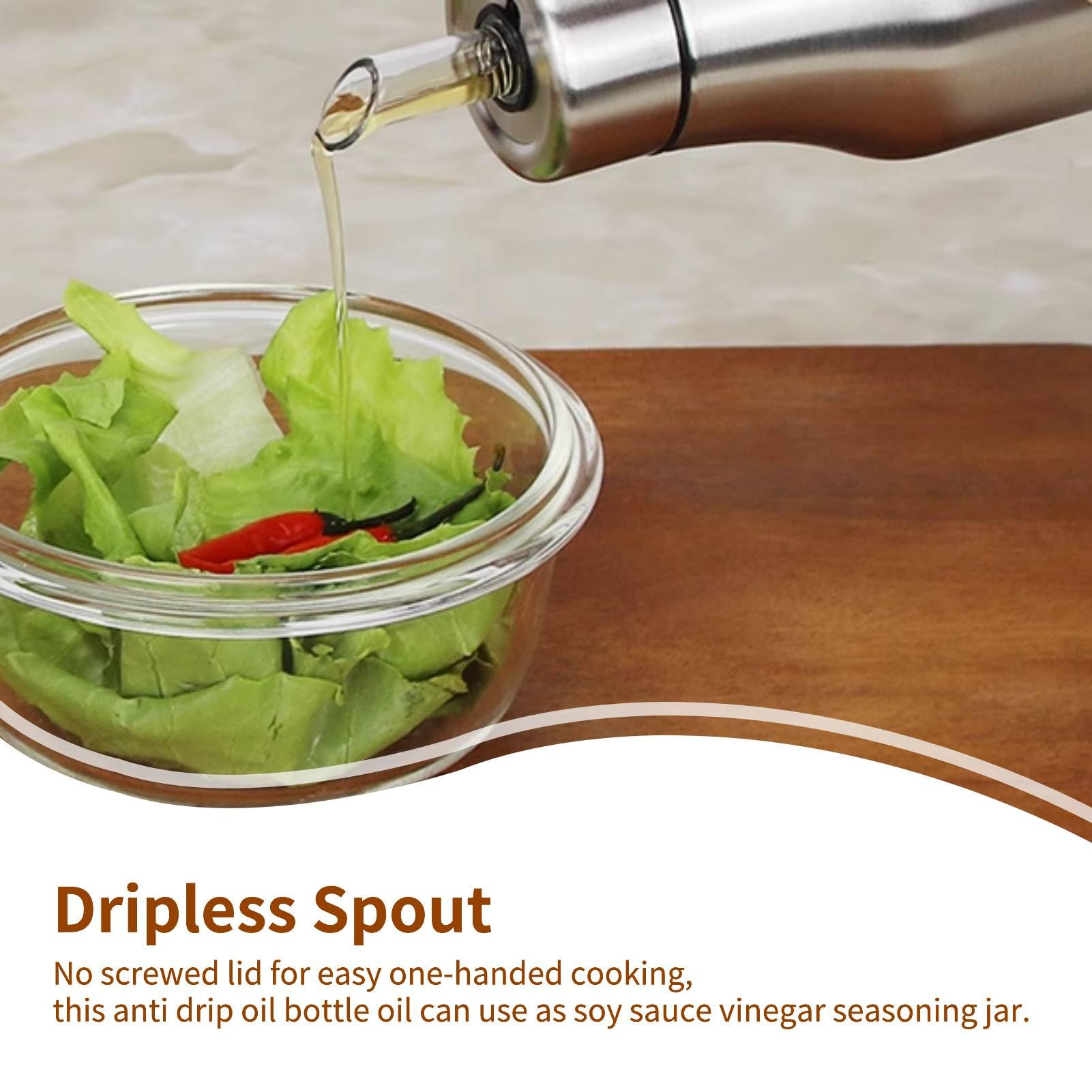 HERCHR Oil Dispenser Bottle, 34oz Stainless Steel Olive Oil Bottle Leak Proof Olive Oil Decanter for Kitchen Oil Bottles Stainless Steel Leak Proof Olive Oil Decanter