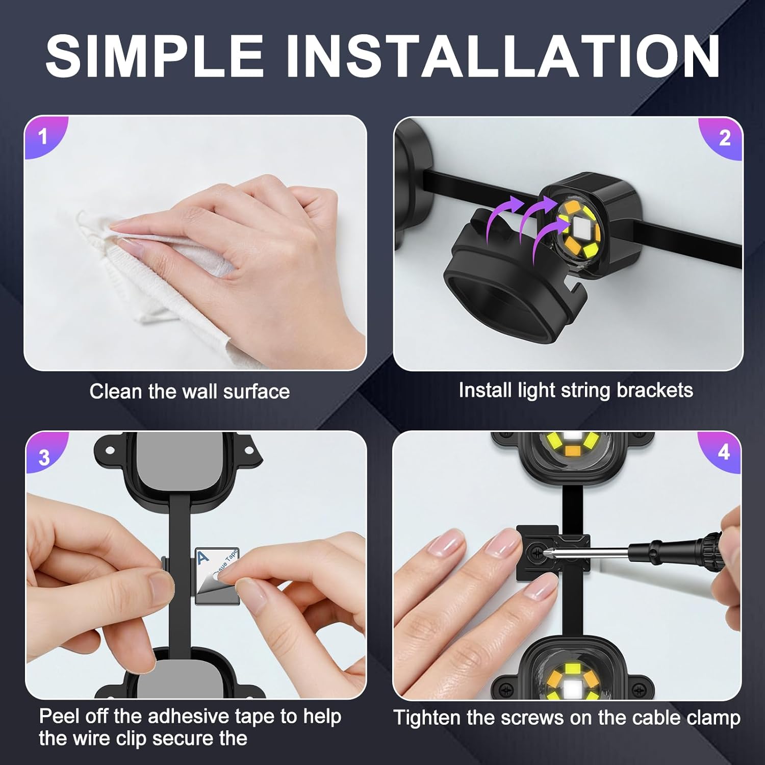 150Set Mounting Clips for Govee Outdoor String Lights, Outdoor Light Screw Clips, Equipped with a Screwdriver and 160 Matching-Color Screws, Suitable for H705、H706A/B/C/D/E/F (Black)