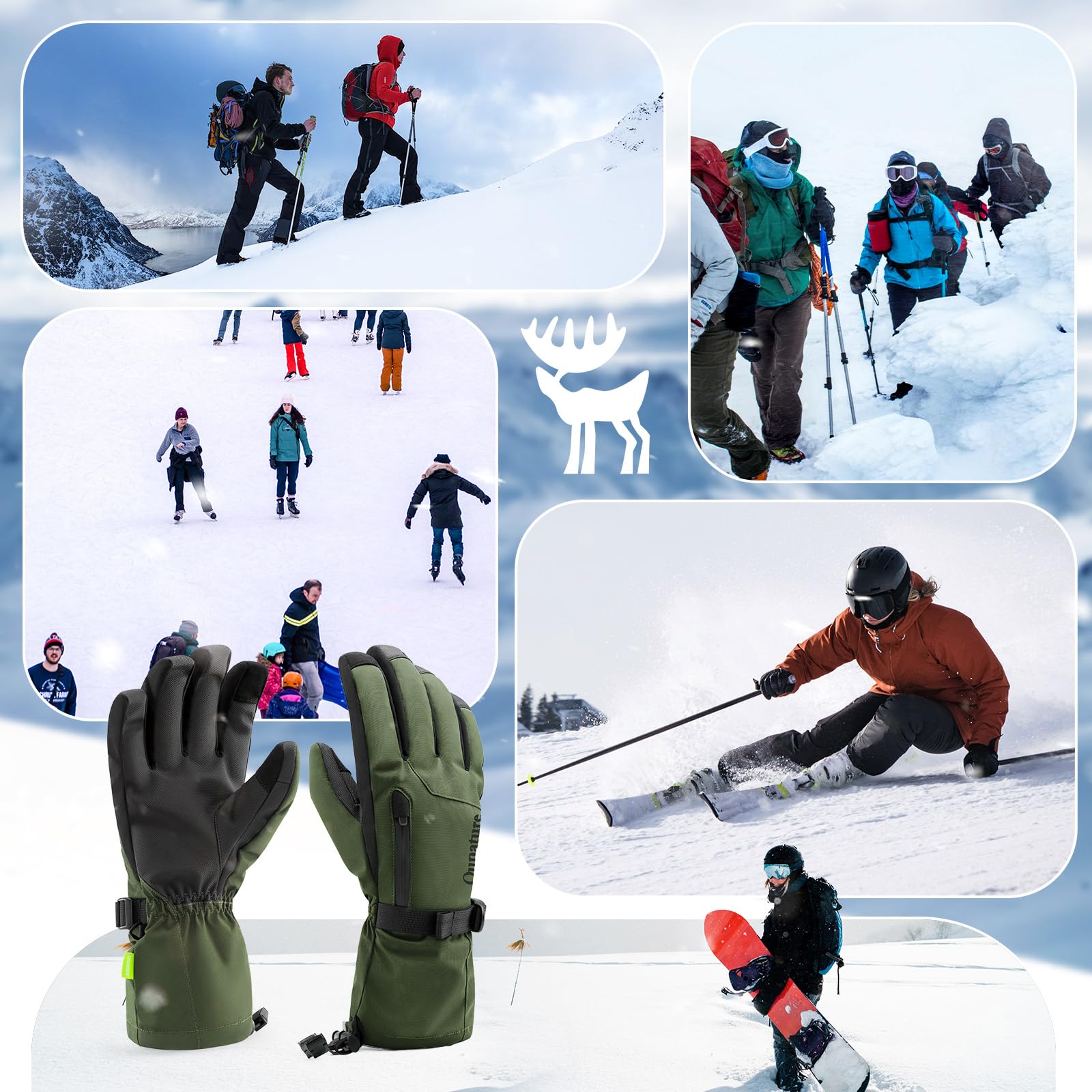 Guantes de Esquí Térmico Guantes de Ciclismo A Prueba de Viento Dedos Completos con Pantalla Táctil para Actividades al Aire Libre Esquí Patinaje MTB Bicicleta Carretera Mujeres Hombres