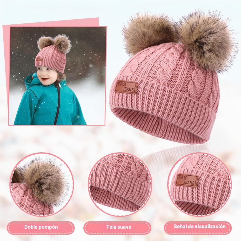 Mineup Conjunto de Gorro, Bufanda y Guantes para Niños - Set de Invierno para Niña de 3 a 8 Años (Rosa)