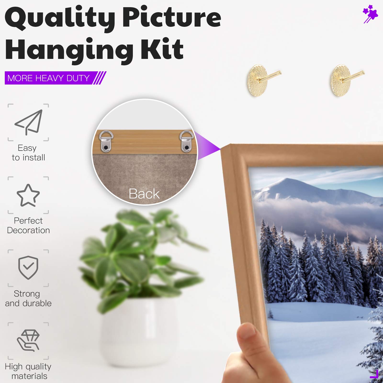 Swpeet 435Pcs Picture Hangers with Yellow Picture Hanging Level Tool Assortment Kit - Image 3