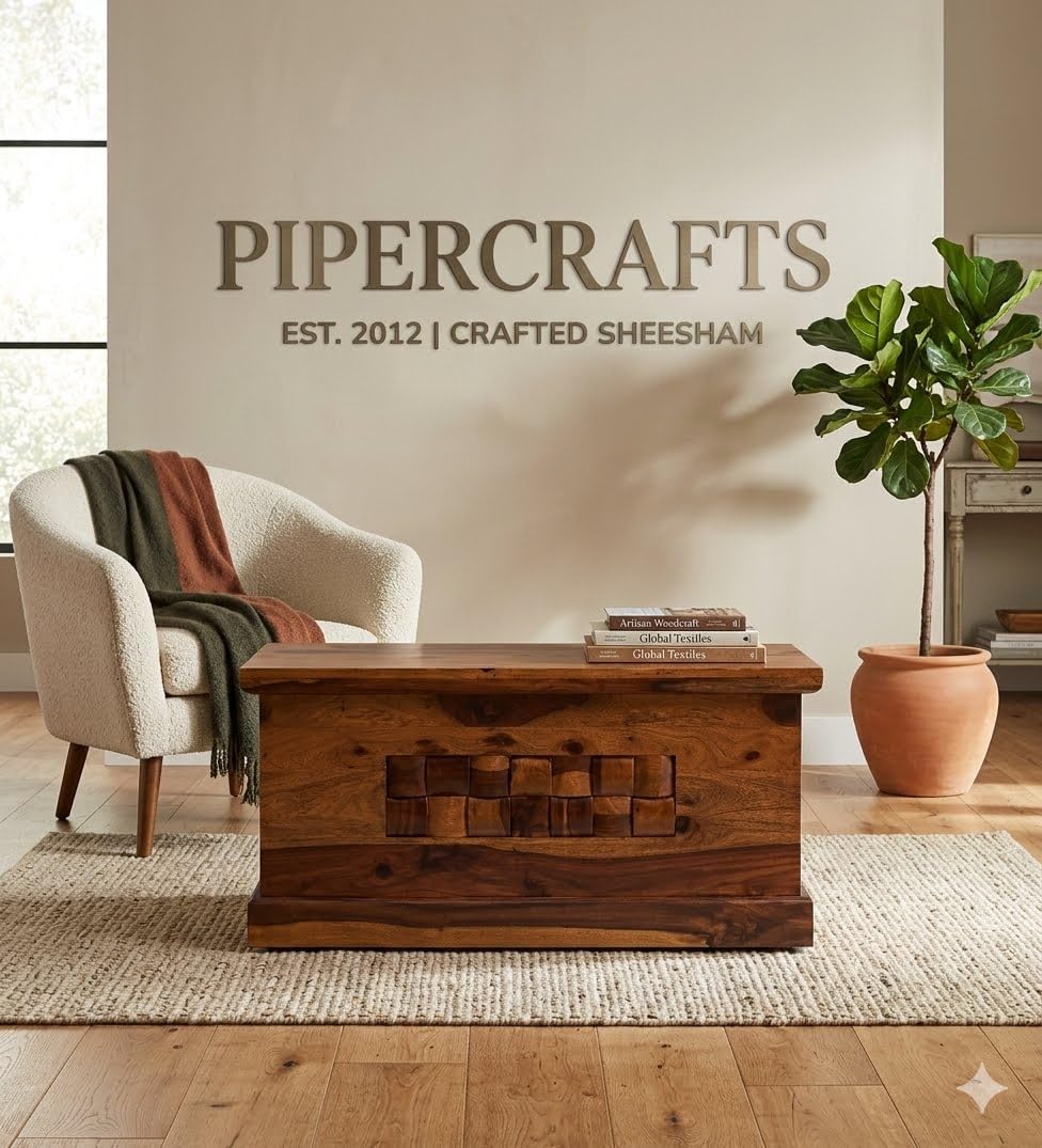 PIPERCRAFTS Solid Sheesham Wooden Trunk Storage for Living Room - Already Assembled|Traditional Designer Storage Box |Trunk Cum Coffee Table with Storage for Living Room - Provincial Teak Finish-picture-25