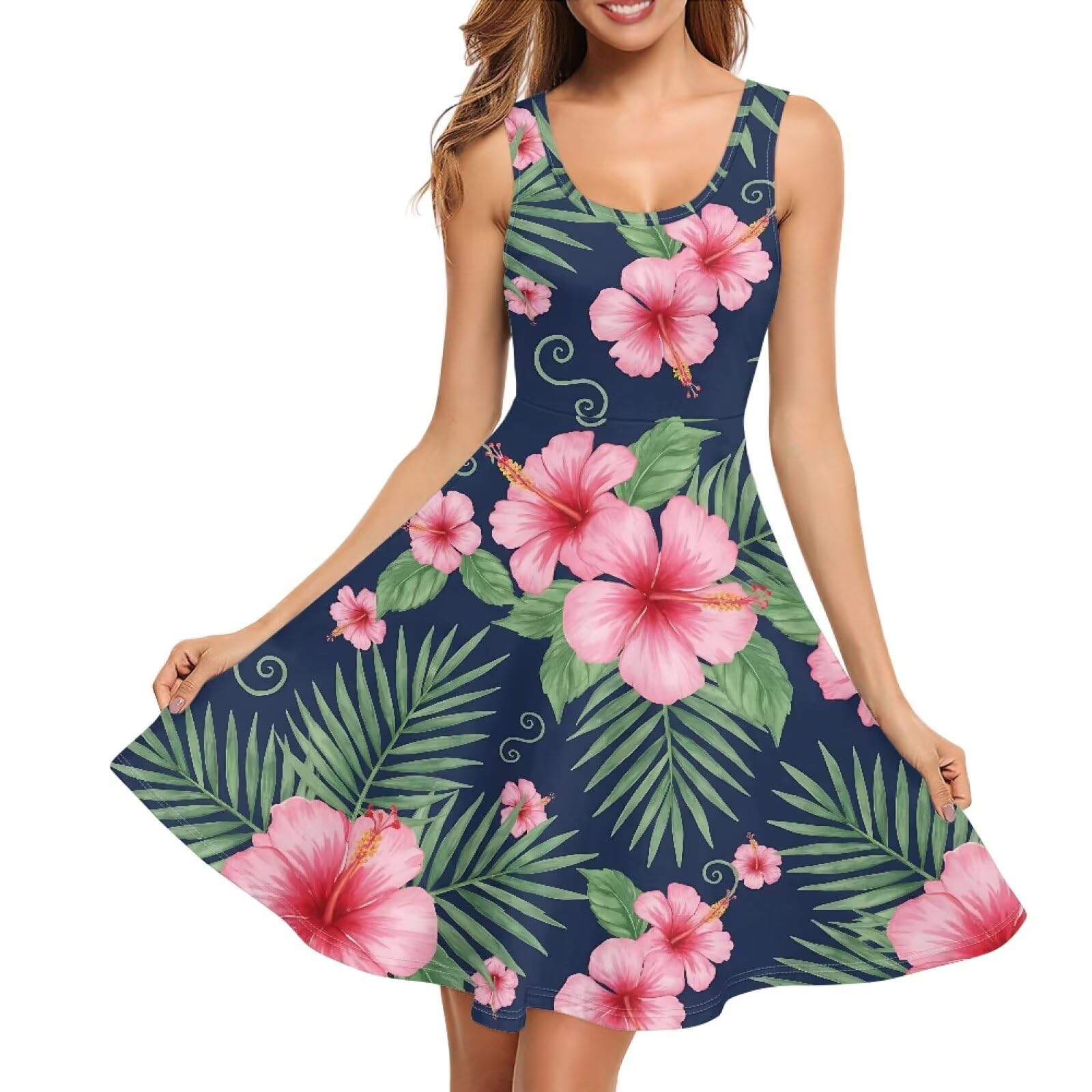 Dreaweet Casual Sleeveless Dresses for Women Girls, Round Neck Tank Dresses with Pockets Summer Sundress Size XS-4XL