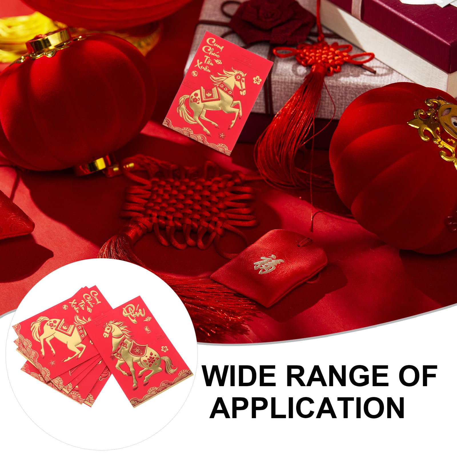 360 Pièces Enveloppes Rouges pour Nouvel An Motif Équestre à Offrir pour Fête du Printemps Mariage Anniversaire