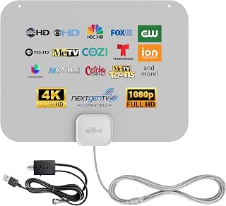 Mohu Leaf Amplified Indoor TV Antenna: 60-Mile Range, Ultra-Thin, Jolt Switch Amp, 4K UHD NEXTGEN TV, Multi-Directional, 12ft Cable
