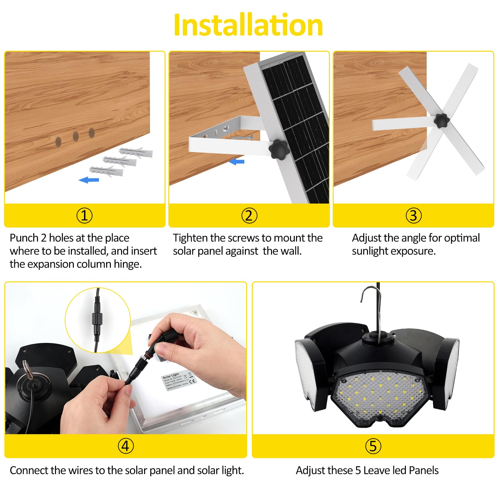 T-SUNUS Lámparas Solares Colgantes Exterior, Luz Solar Exterior Interior Sensor Movimiento, 5 Modos Iluminación Temporizador Memoria 4 Brillo IP65 Impermeable, para Terraza Casa Garaje Balcón Jardín