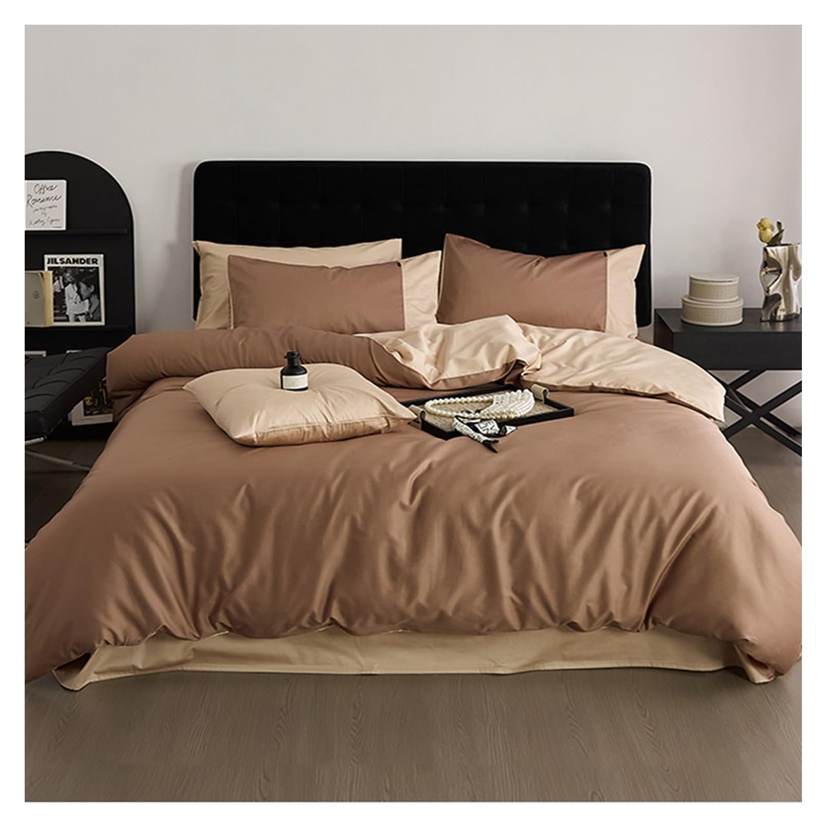 Housse de couette 100% coton uni ensemble de literie 4 pièces pour lit double grand confort