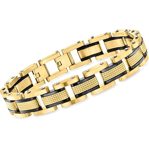 Ross-Simons Men's 18kt Gold-Plated Stainless Steel Link Bracelet. 8.5 inches