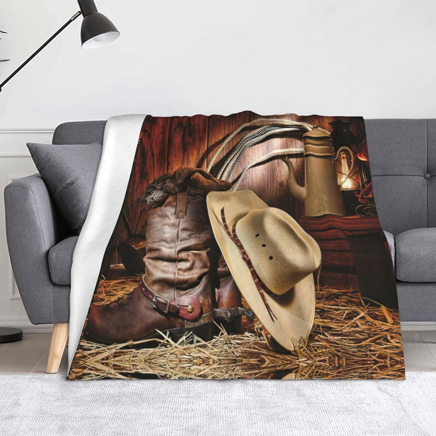 Cowboy Black Hat Western Boots Print Cozy Soft Blankets Warm 50x60 in Lightweight Blanket for Camping Travel
