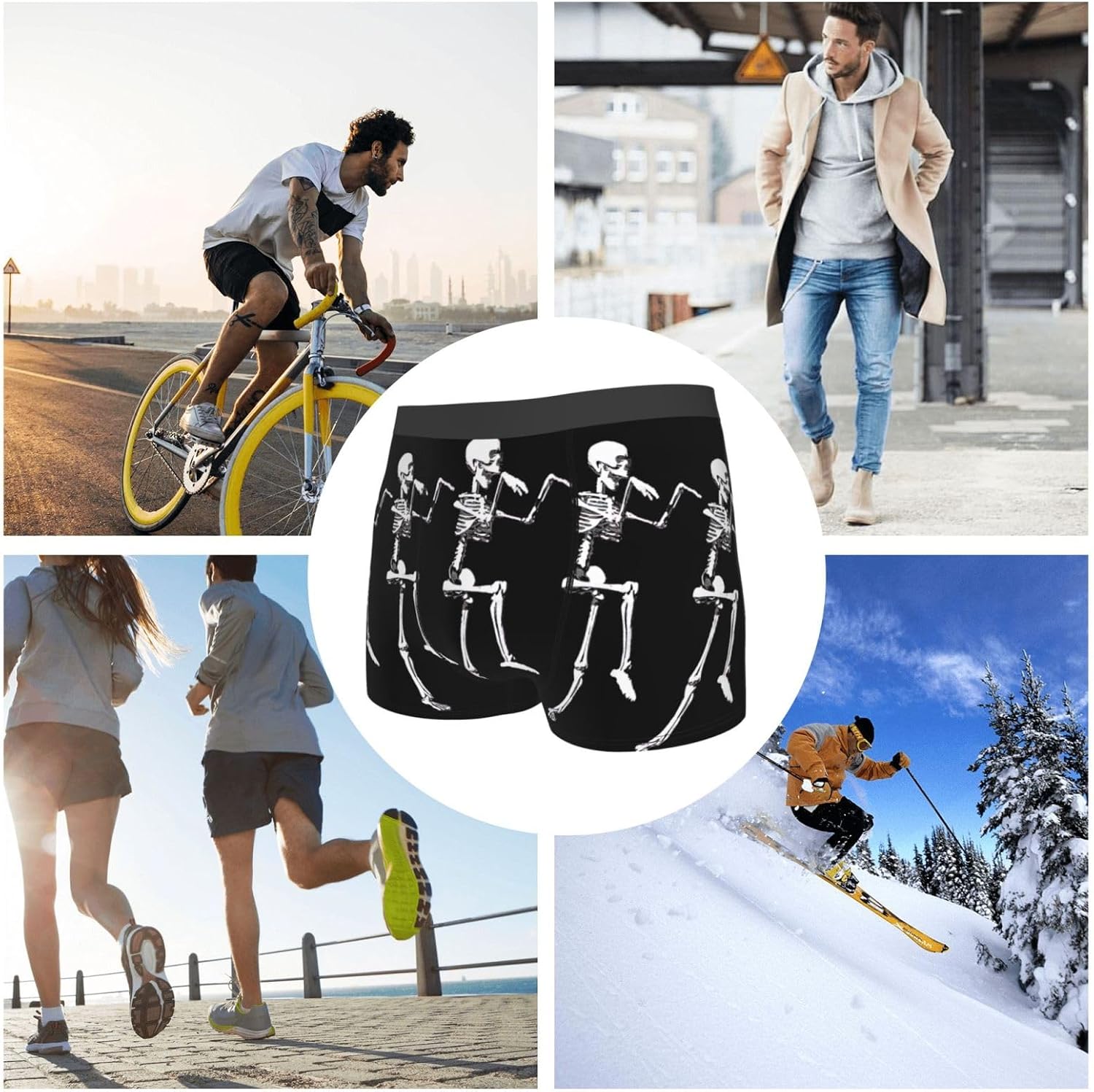 Mens Halloween Posable Skeleton Skull Print Boxer Briefs,Microfibre Stretch Fit Underwear shorts Gents