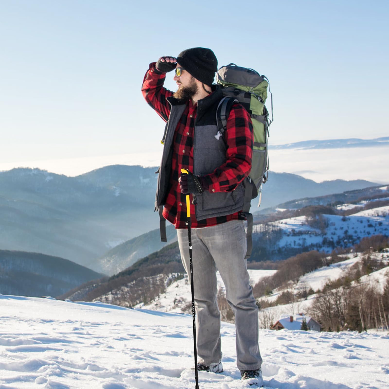 2 Pezzi Bastoni Trekking, Bastoncini Trekking Pieghevoli, Racchette Walking con Manico in Eva e Borsa, Alluminio per Montagna Escursioni e Sci, 113-138cm