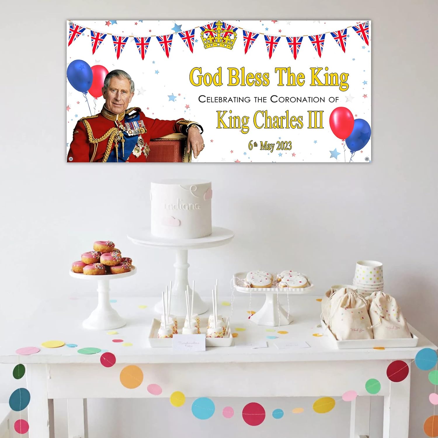 Personalised King Charles III Coronation Banner Decorations Fabric