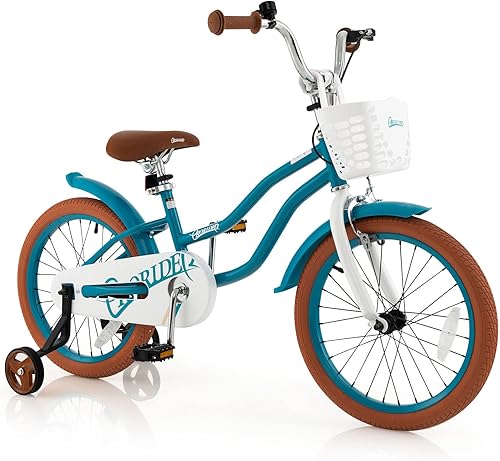 Miniatura 27 de BABY JOY Bicicleta infantil, 12 14 16 18 20 pulgadas, para niños y niñas, con asiento ajustable, cesta removible, freno de mano y freno de