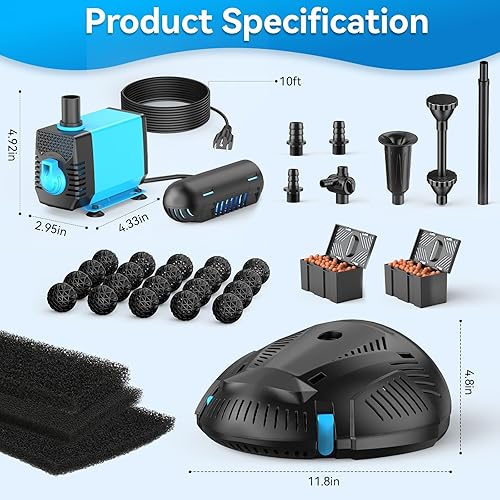 Miniatura 7 de POPOSOAP Filtro de estanque con kit de fuente de bomba, clarificador UV integrado, filtros de estanque de 660 GPH40 W para limpieza de estanques al