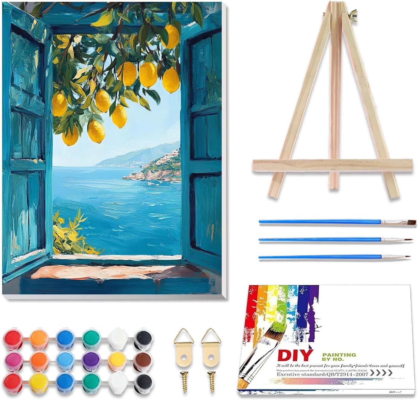 Yaostarart Lemons Framed Paint by Numbers for Adults with Easel-Lemons Painting by Numbers for Adults with Frame,DIY Acrylic Adult Paint by Numbers,Home Wall Decor 12x16inch