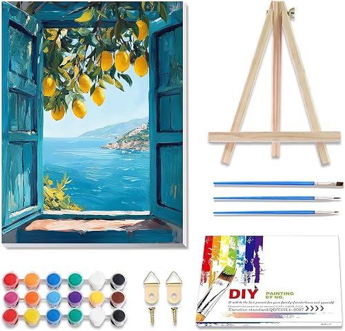 Yaostarart Lemons Framed Paint by Numbers for Adults with Easel-Lemons Painting by Numbers for Adults with Frame,DIY Acrylic Adult Paint by Numbers,Home Wall Decor 12x16inch