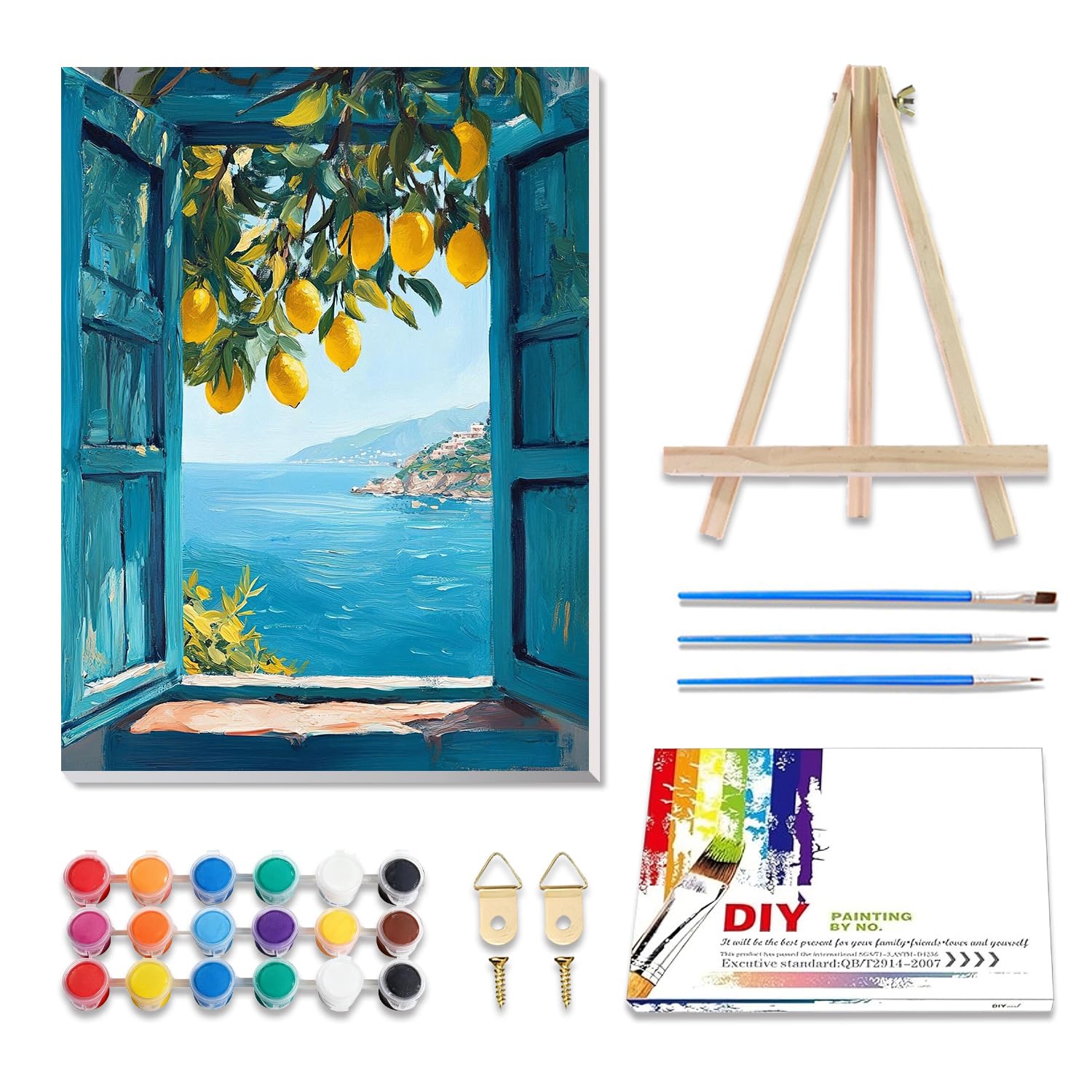 Yaostarart Lemons Framed Paint by Numbers for Adults with Easel-Lemons Painting by Numbers for Adults with Frame,DIY Acrylic Adult Paint by Numbers,Home Wall Decor 12x16inch