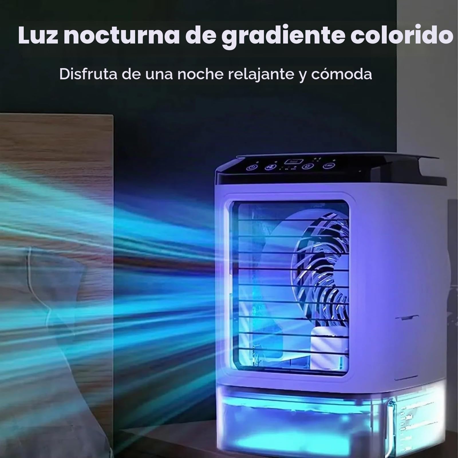 Aire acondicionado portátil,ventilador de aire frío,ventilador de ahorro de energía,mini enfriador de aire 3 en 1,tanque de agua grande de 900 ml,con luz led, adecuado para dormitorios Double spray