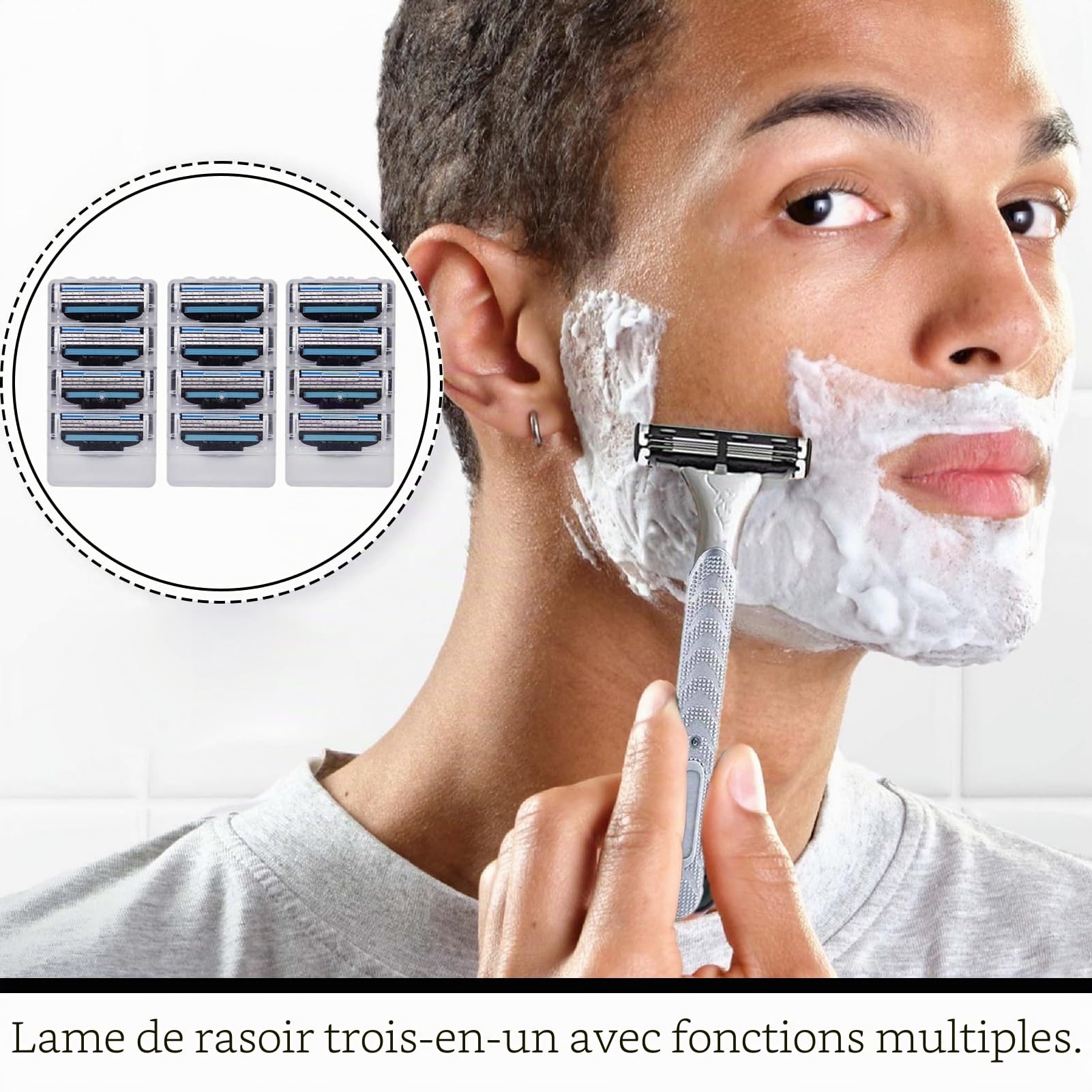 Lot de 12 lames de rasoir compatibles avec rasoir humide pour homme, design anti-obstruction, technologie de charnière avant, lames Gillette, lames nano à 3 couches pour un rasage en douceur