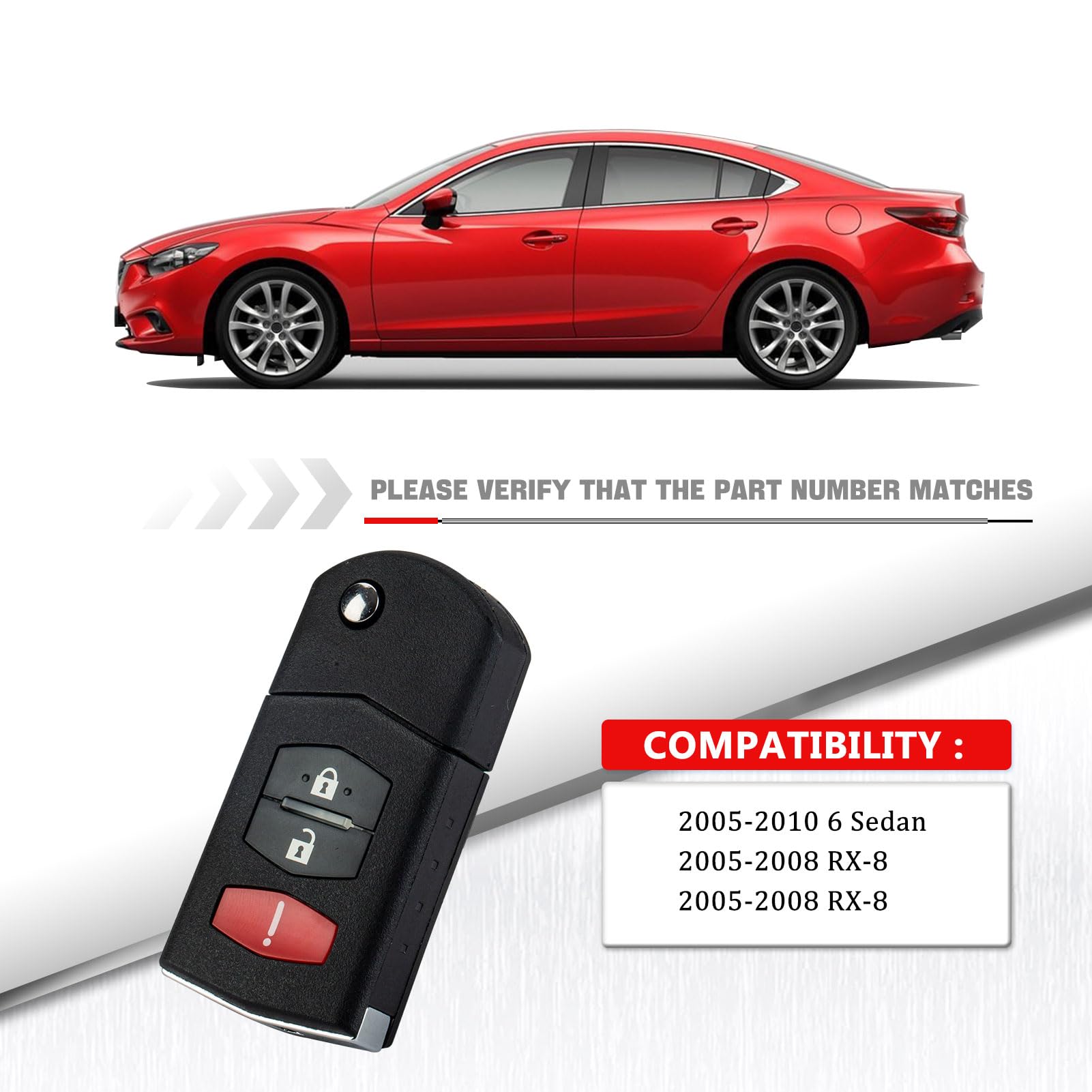 BestKeys Replacement Flip Key Fob Remote For Mazda 6 (2005-2010) & RX-8 (2005-2008) – FCC ID: KPU41788 - View #7