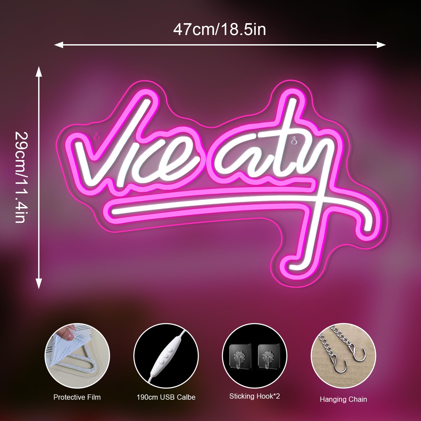 Amazon.co.jp: NXYX Vice City ネオンサイン ピンク LED サイン 寝室用