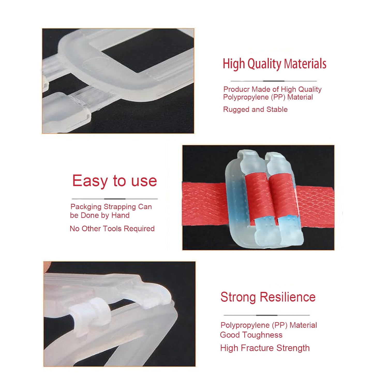 Plastic Packaging Banding Strapping Kit, 1/2" x 500' Polypropylene Straps & 100 Buckles, Red