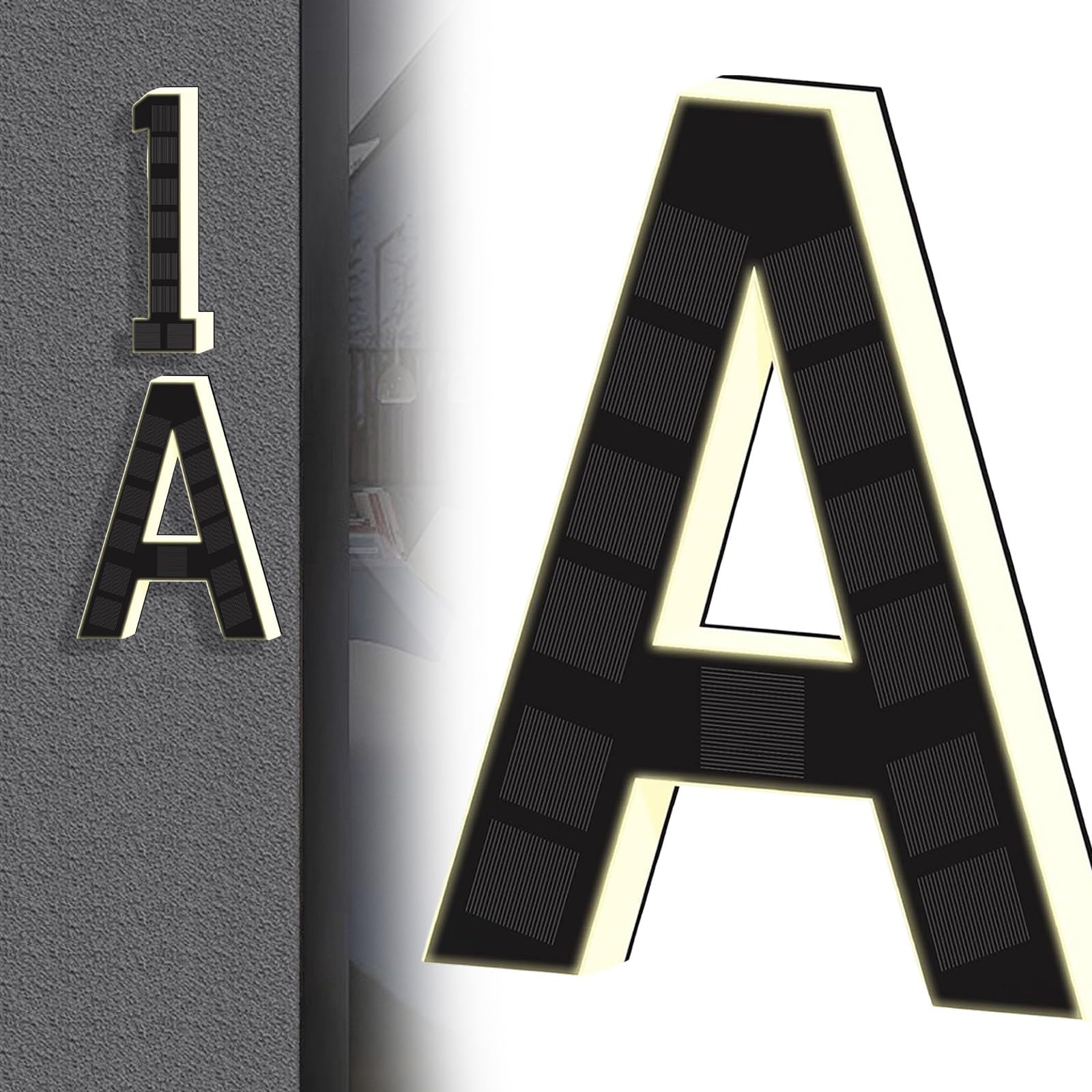 2026 New 7 Inch Solar Lighted House Numbers For Outside Light Up Address Numbers House No Drill Adhesive Or Screw Mount IP65 LED Illuminated Exterior Modern Address Sign Dusk To Dawn (A)