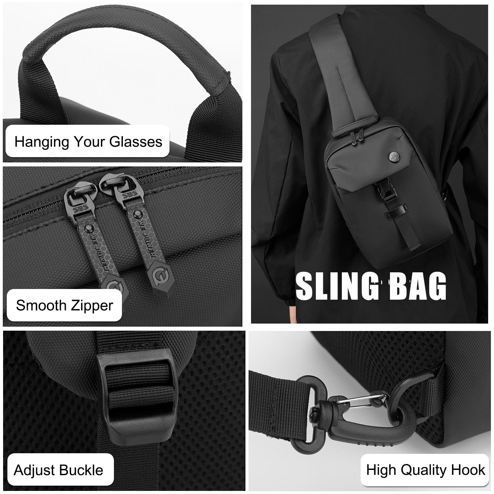 FANDARE Homme Sac de Poitrine Sac Bandouliere Polyvalent Sacoche Imperméable PU Film Sling Shoulder Bag Sac à main Sacs à dos porté travers pour Cyclisme Voyage Sport Sac d'épaule