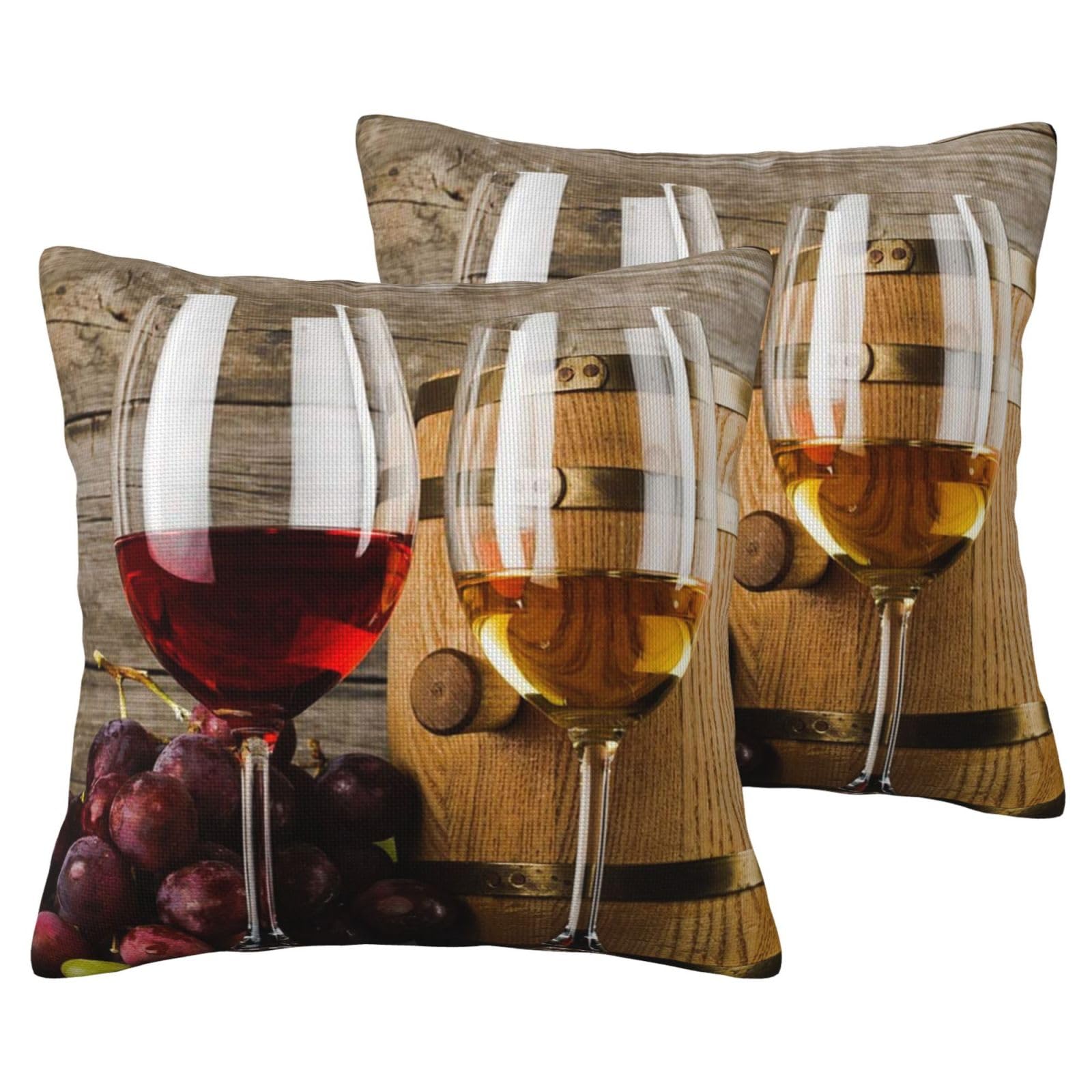 Housse de coussin imitation lin motif glace raisin rouge x2