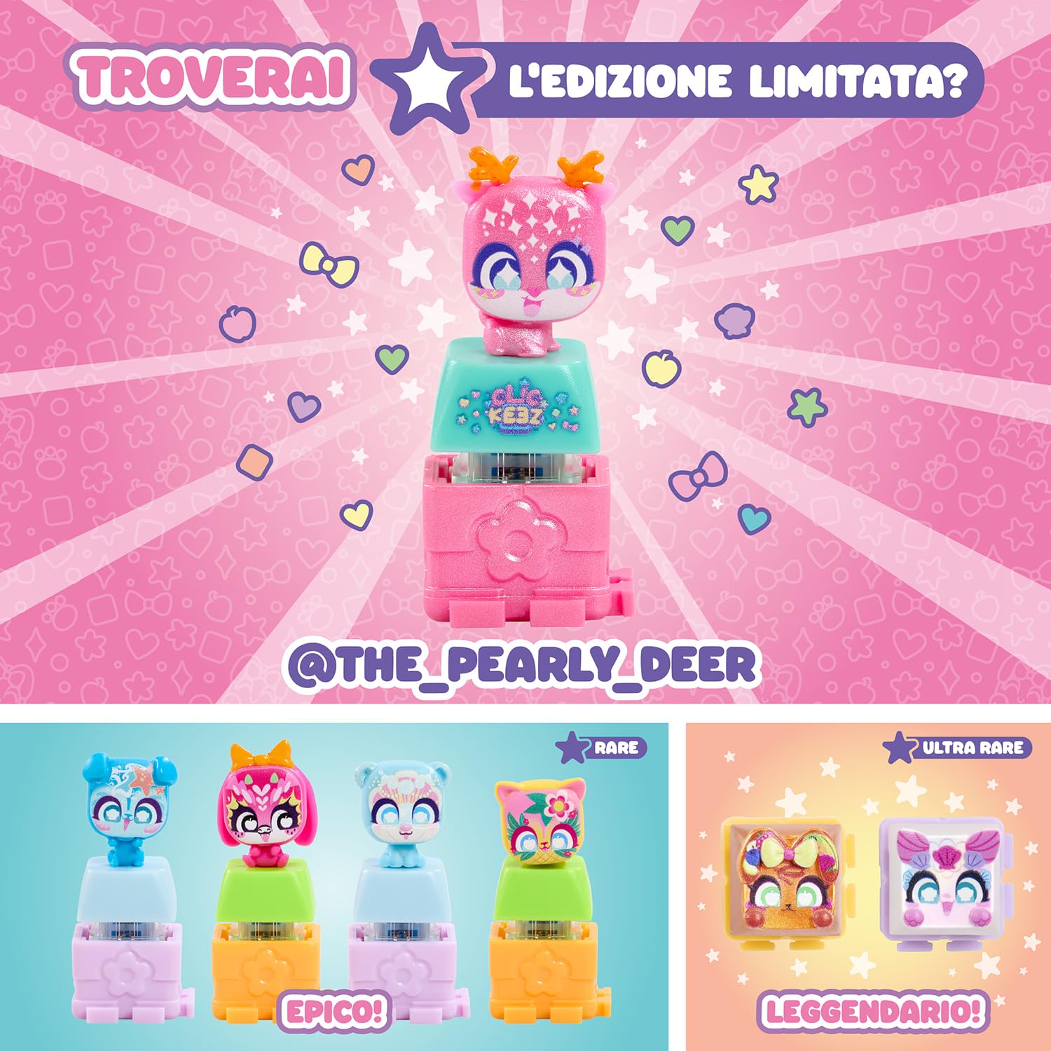 CLICKEEZ Multipack Serie 2 – 5 Mini Figure Kawaii da Cliccare – Keycap Trasformabile con Portachiavi – Fidget Toy Sensoriale con Effetto ASMR – Gioco Collezionabile – Da 6 Anni
