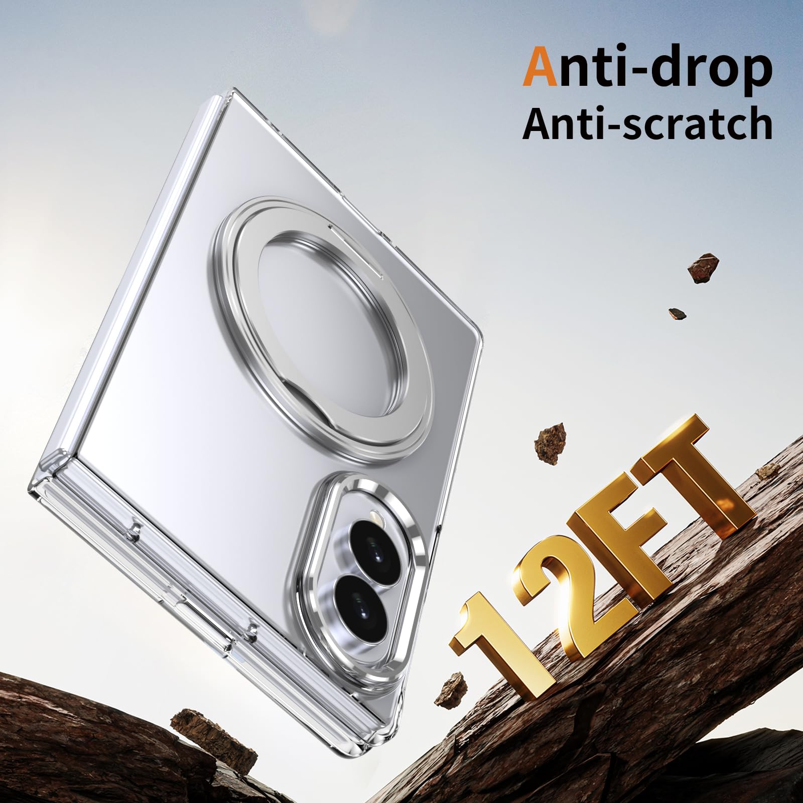 Custodia trasparente per Samsung Galaxy Z Fold 8 Supporto magnetico ad anello | Supporto girevole a 360°, pellicola protettiva per lo schermo sottile, anti-ingiallimento e anti-impronte