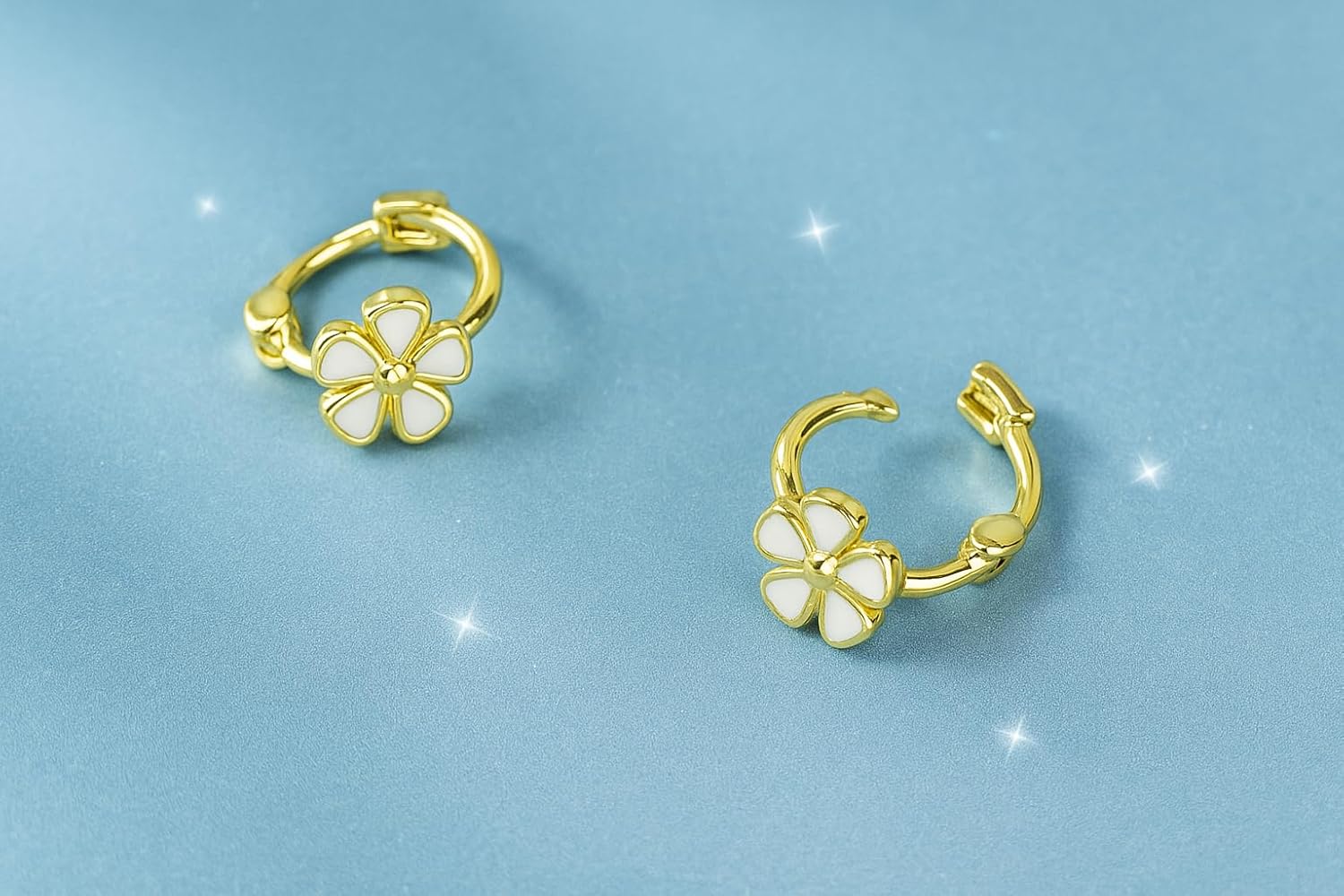 Flower Huggie Earrings For Women Ladies 14K Gold Plated on Solid S925 Sterling Silver Flower Hoop Earrings Dainty Daisy Hypoallergic 6mm or 9mm - Image 5