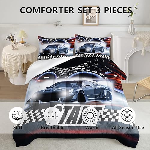 Vista 103 de Axolotl Kid Comforter Set Twin Size,Racing Car Bedding Set for Boys Girls Teen Kids Children Racing Gifts,Race Cars Quilt Bed Set with 1 Comforter 2