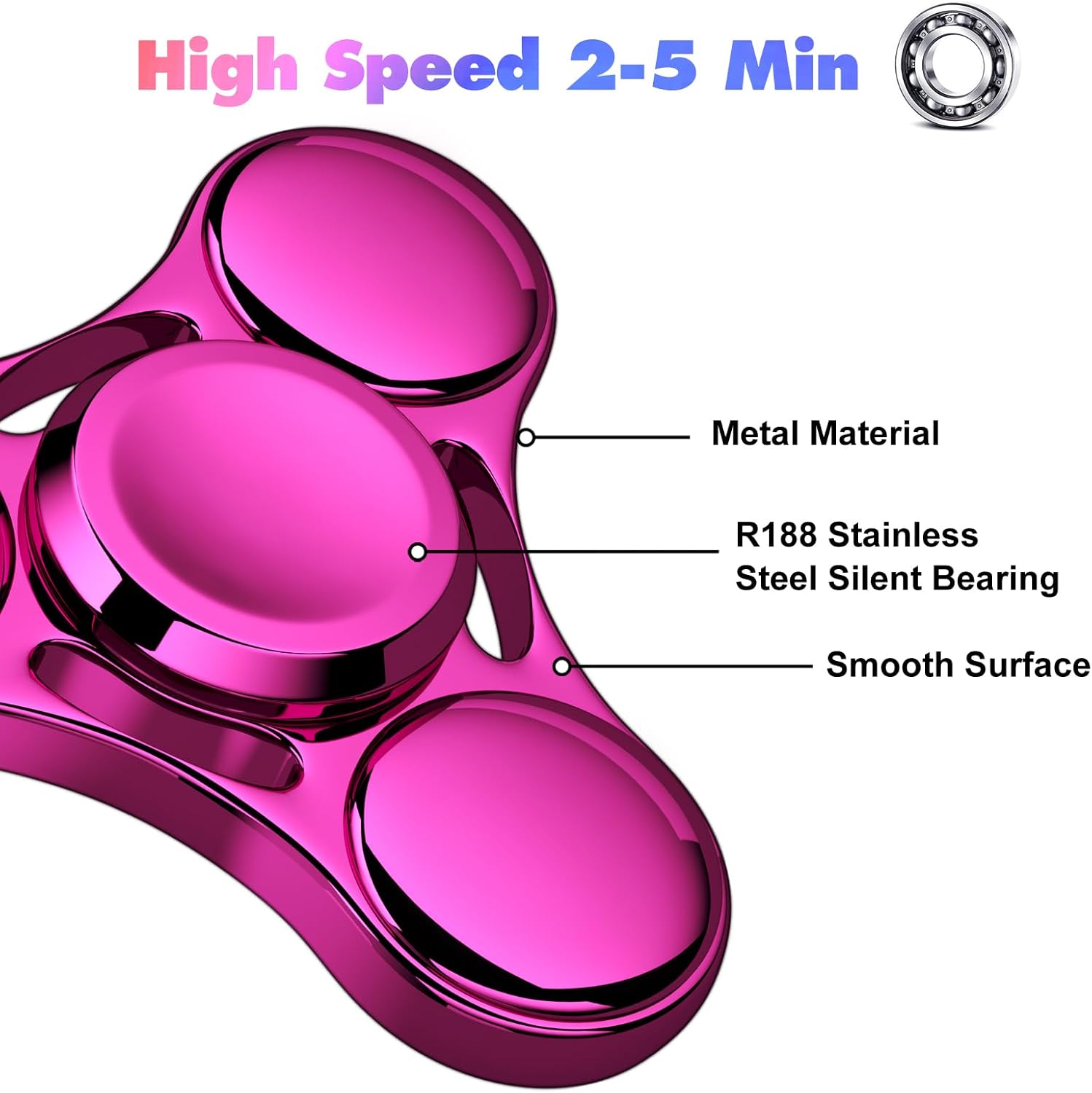 Fidget Spinners Toy, 2-5 Min Spins Time Stainless Steel R188 Bearing Metal Fidget Spinner, EDC ADHD Stress Anxiety Relieves, Fidget Spinner Toys for Kids and Adults (Rose)