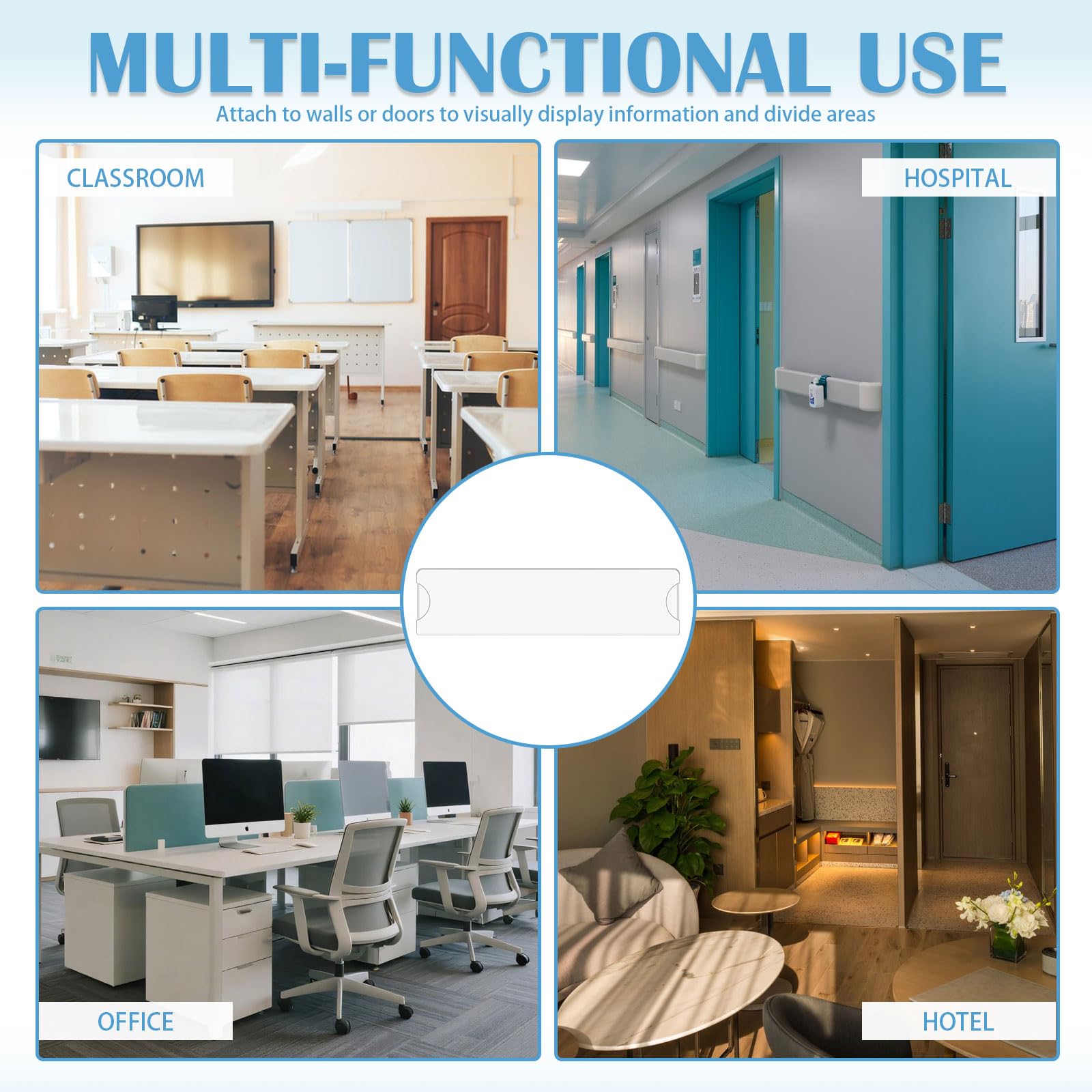 Paquete de 10 soportes acrílicos para placa de identificación para puerta y pared, 5 x 20,3 cm, letrero transparente para puerta de oficina con cinta adhesiva para el hogar, negocios