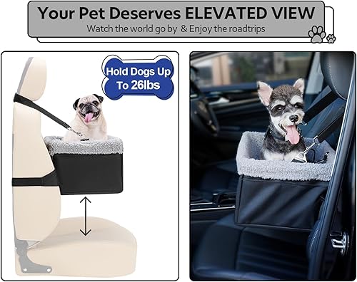 Miniatura 5 de Asiento de coche para perros pequeños de menos de 20 libras, asiento elevador con marco de metal, tela Oxford de doble capa, correa de seguridad