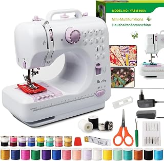 BRICH Nähmaschine Klein – Tragbare Kinder Nähmaschine mit Doppelfaden-System,Kompakte Elektrische Nähmaschine mit Fußpedal 12 Stichmustern und USB-Aufladung | Ideal für Schulen & Hobby