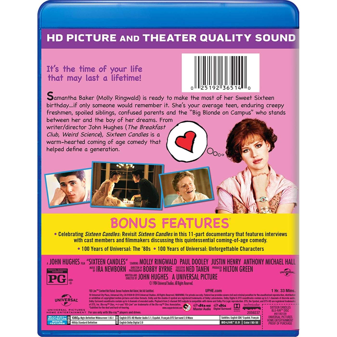 Sixteen Candles Blu Ray Pop Art Edition - Starring: Molly Ringwald, Anthony Michael Hall - Director John Hughes
