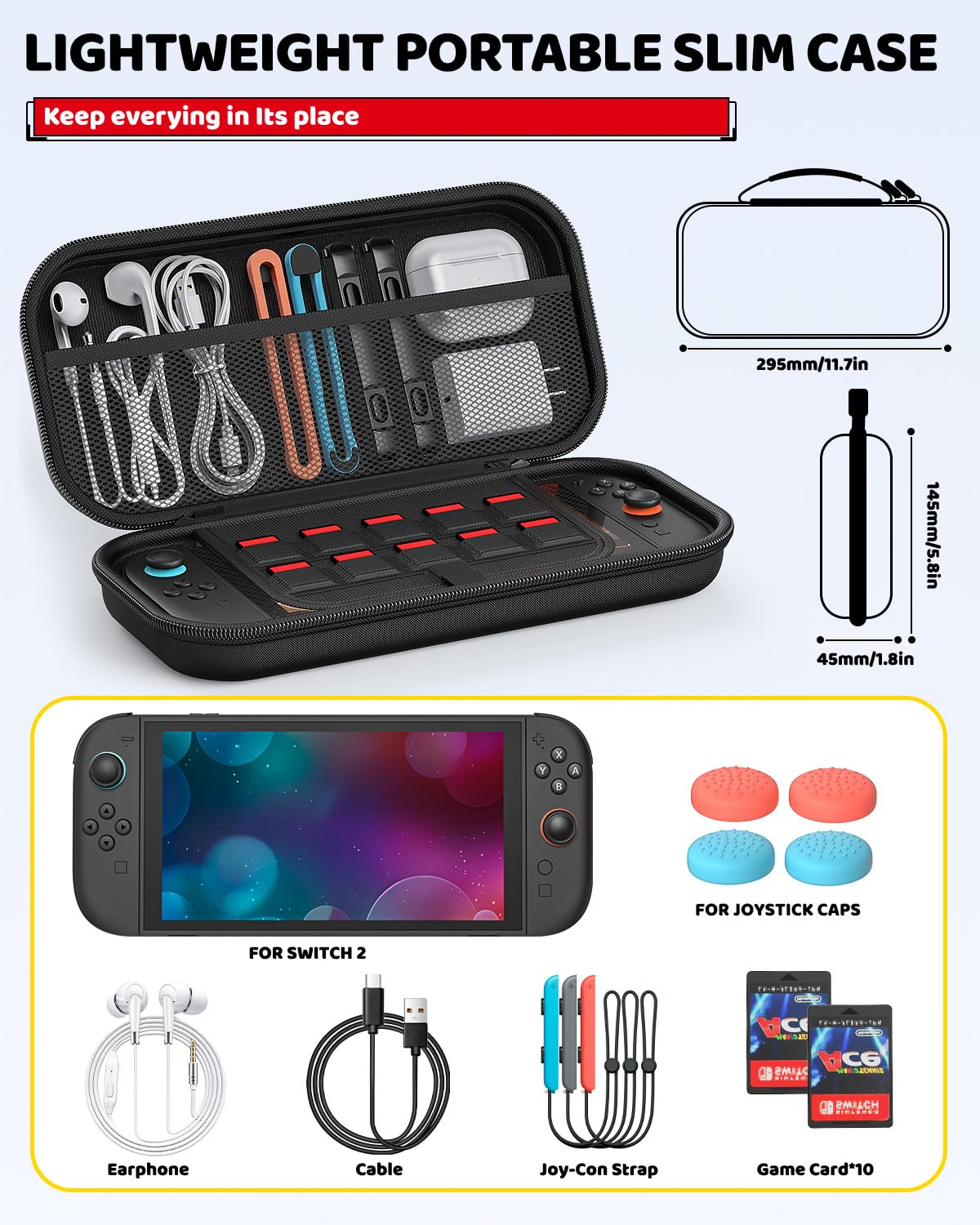 Étui de Transport Portable pour Nintendo Switch 2 D S - Avec 2 Protège-Écrans HD [7,9 Pouces], Coquille de Cristal, Kit Anti-Poussière et 4 Embouts pour Joysticks (Lot d'Accessoires)