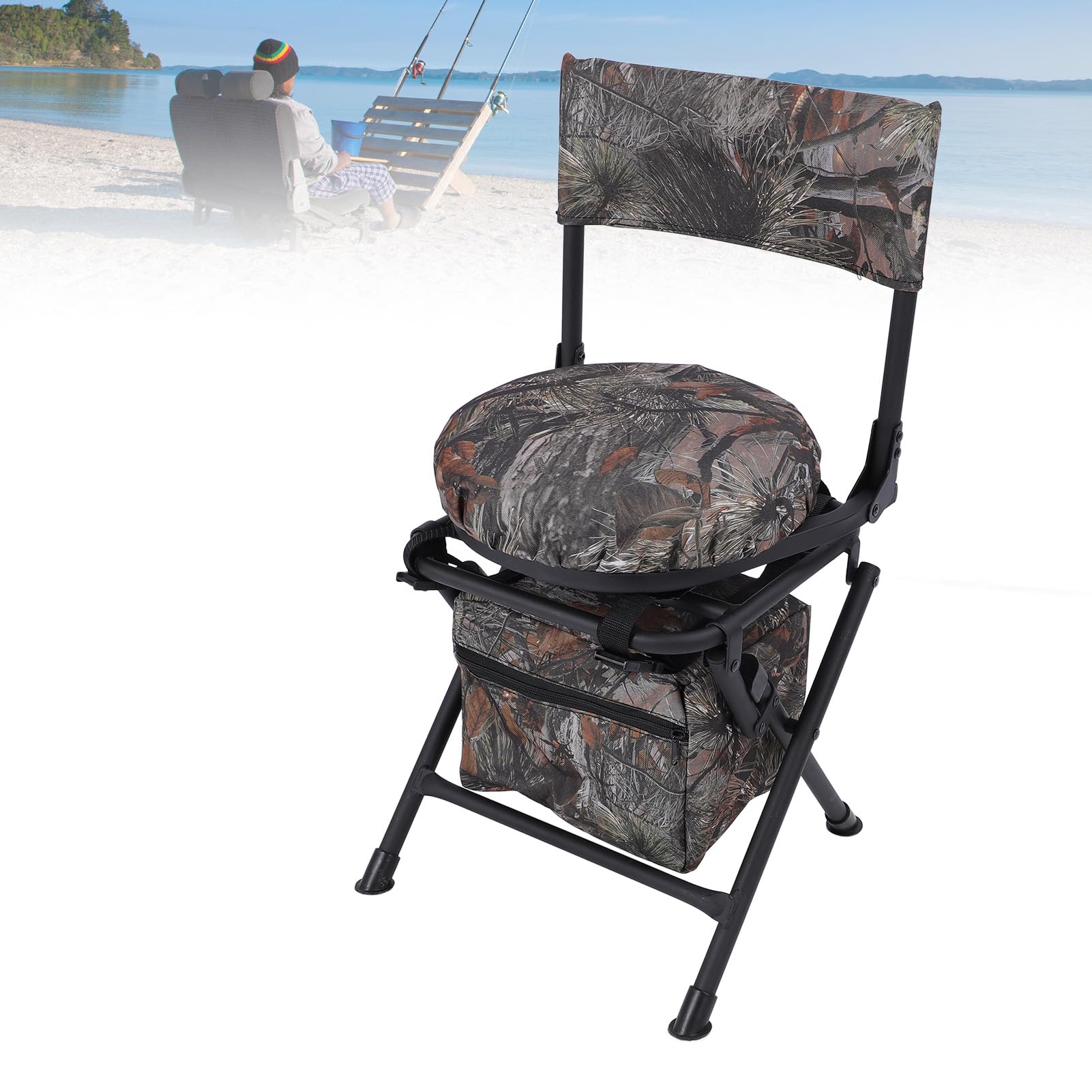 SIXRUN Silla de Caza Portátil Capacidad de Peso Fuerte 360 ​​Grados Silla de Exterior Giratoria para Chips de Senderismo de Pesca