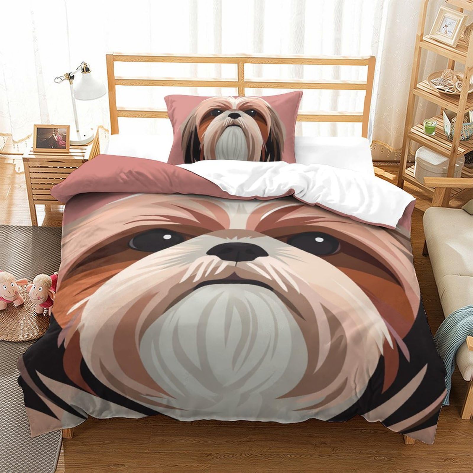 Housse de couette 135x200 chien parure de lit microfibre avec fermeture éclair single