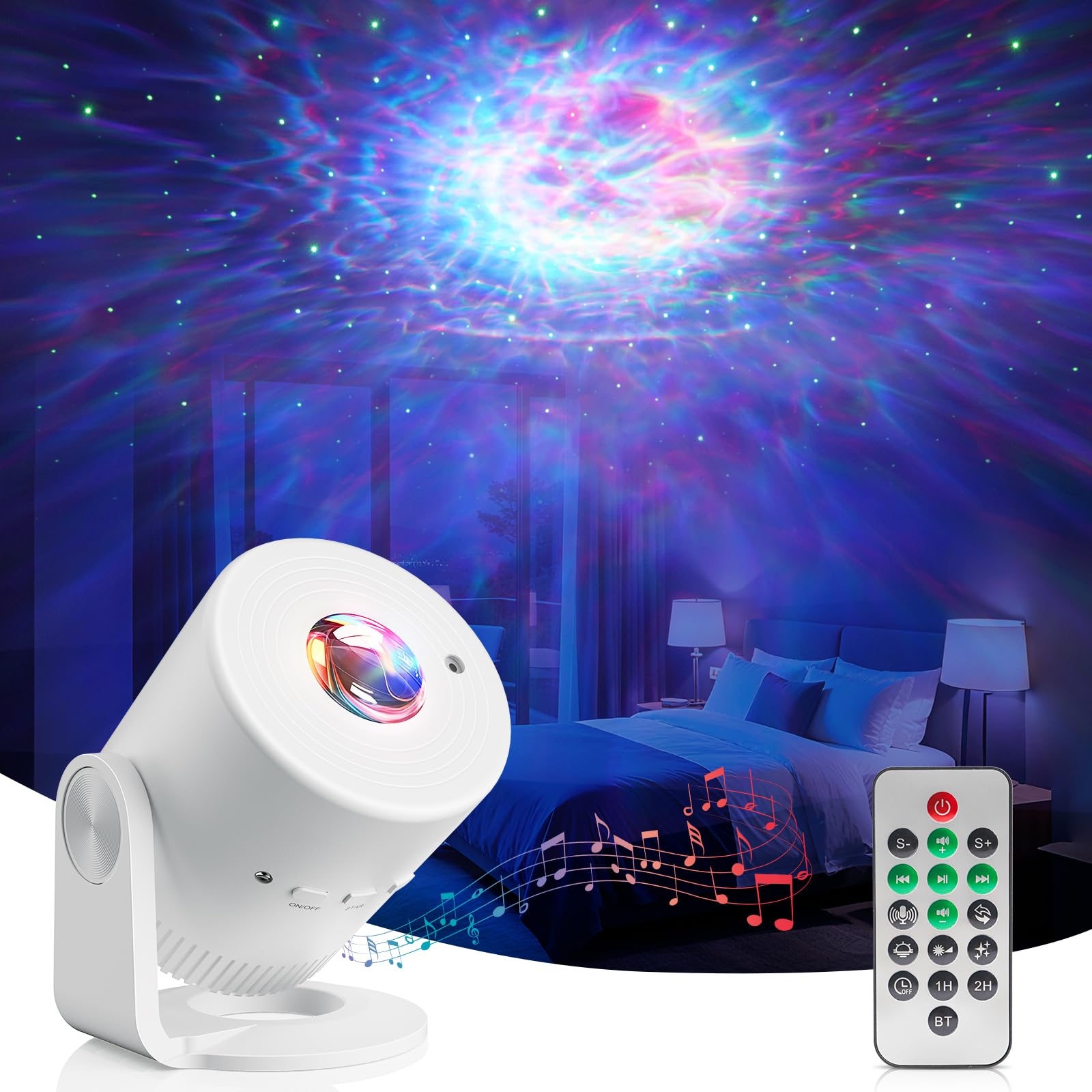 Lampada Proiettore Stelle con Telecomando, Lampada Galassia LED con Timer, Proiettore Stelle per Bambini e Adulti, Luce Notturna per Camera da Letto, Feste e Home Cinema