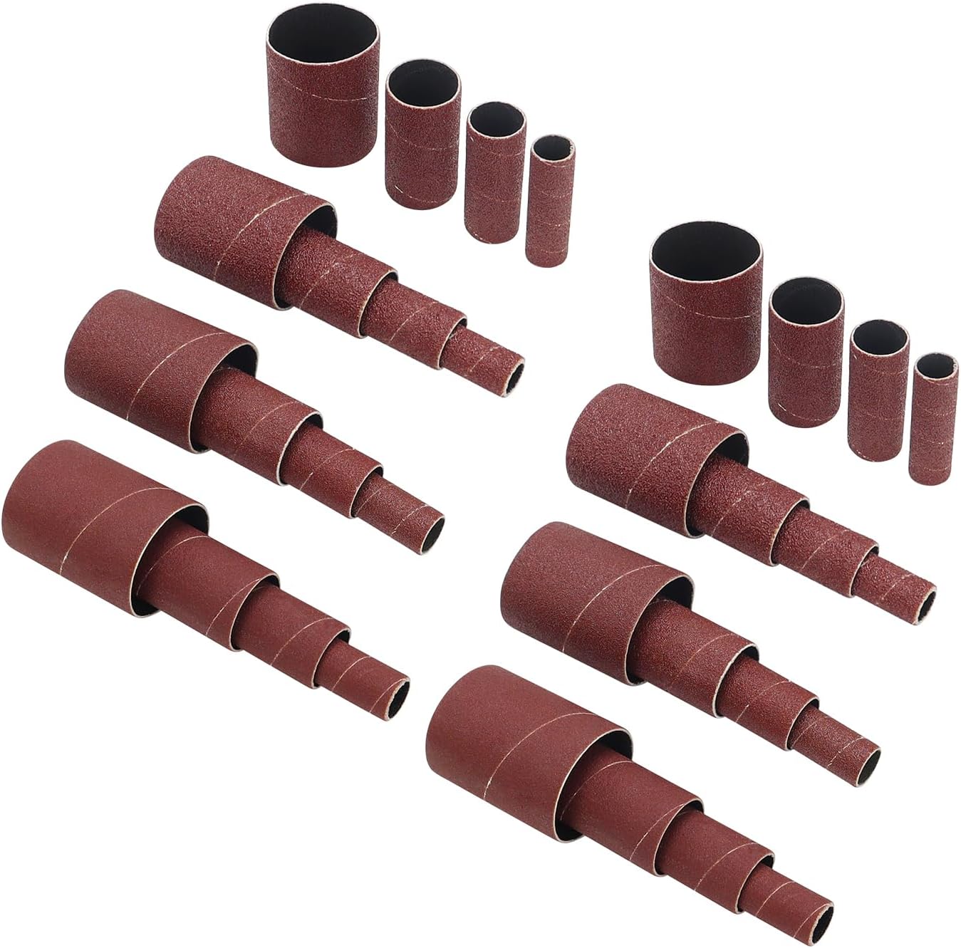 32 Pack Spindle Sander Sleeves, 2”Length, 1/2”,3/4”,1”,1-1/2” Diameter Sanding Sleeves Set for Drill,40 80 120 240 Grit