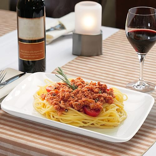 Miniatura 3 de Foraineam Platos de ensalada rectangulares, juego de platos de postre de porcelana blanca de 10 pulgadas, aptos para lavavajillas y horno, para