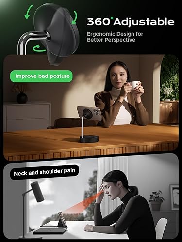 Miniatura 3 de THREEKEY Estación de carga, para cargador MagSafe con rotación de 180, almohadilla de carga rápida Qi2 de 15 W con imanes de doble cara, soporte de