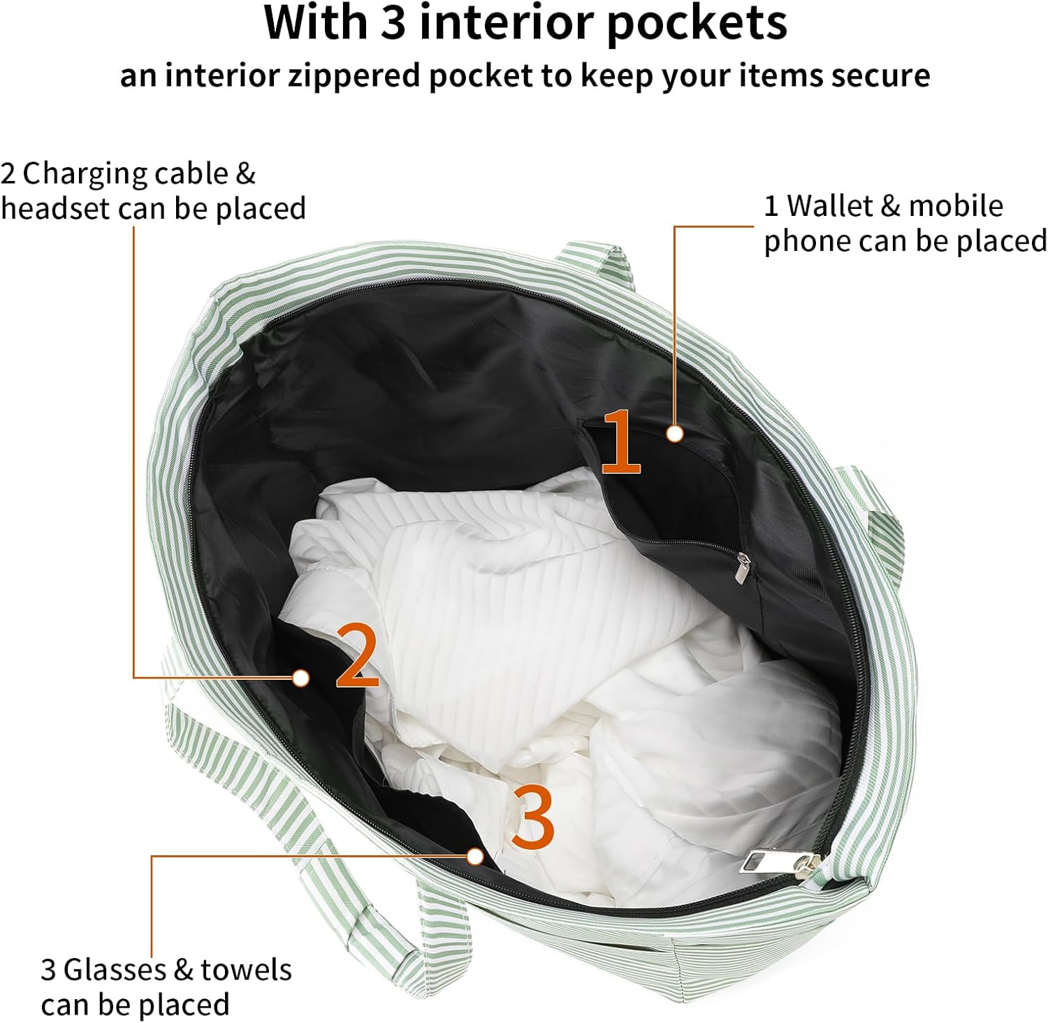 Beach Tote Bags for Women Large Beach Bag with Zipper Pool Bag for Gym Weekender Travel Water-resistant Sand-resistant - Image 5