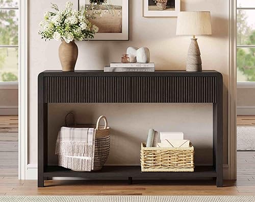 Miniatura 8 de FATORRI Mesa consola para entrada, moderna mesa de sofá con 2 cajones para sala de estar, mesas de pasillo de madera y mesas de sofá detrás del sofá