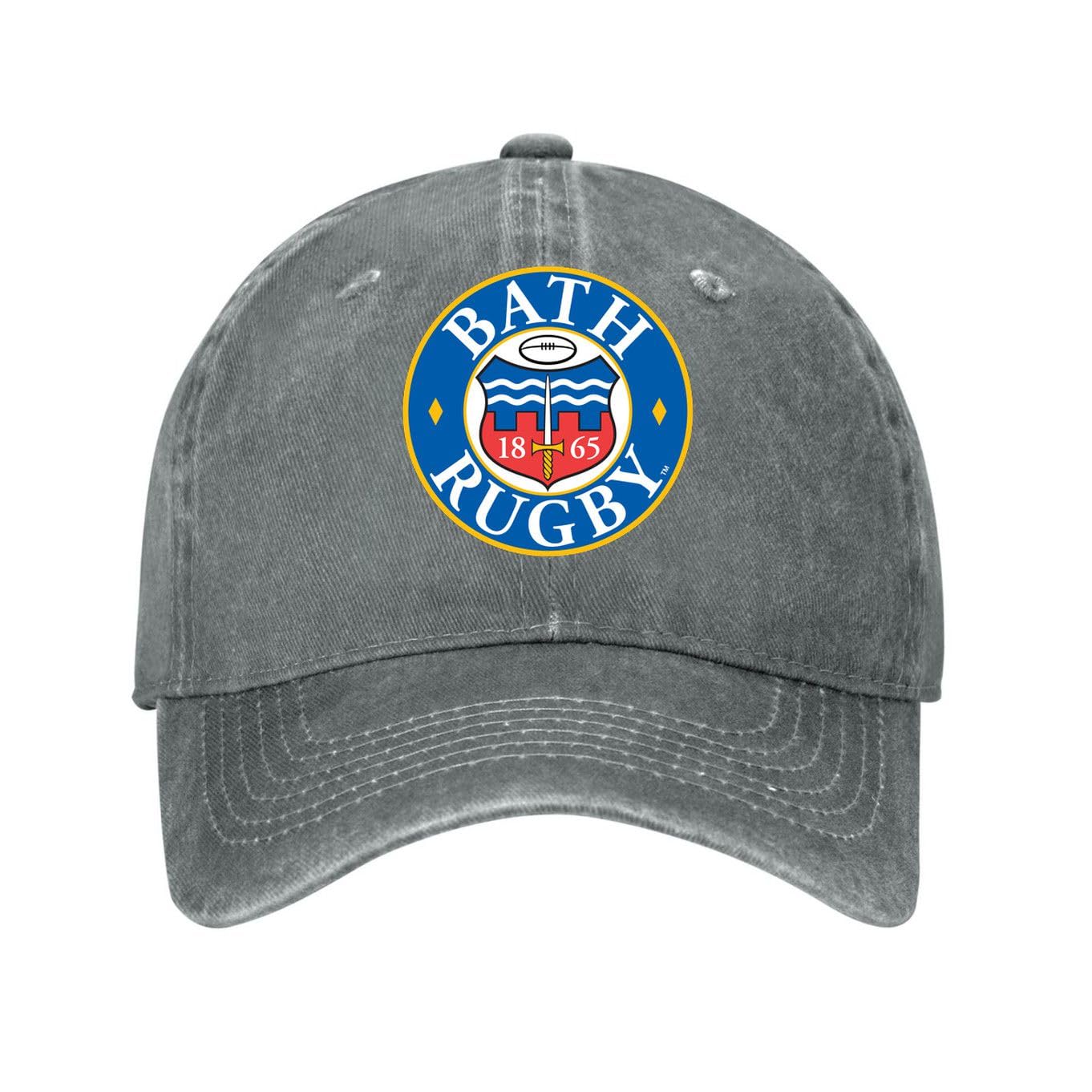 Kciutud Bath Rugby Gray Washed Denim Baseball Cap Adjustable Vintage Distressed Dad Hat Men Women Retro Soft Cotton Unstructured Size is: One Size