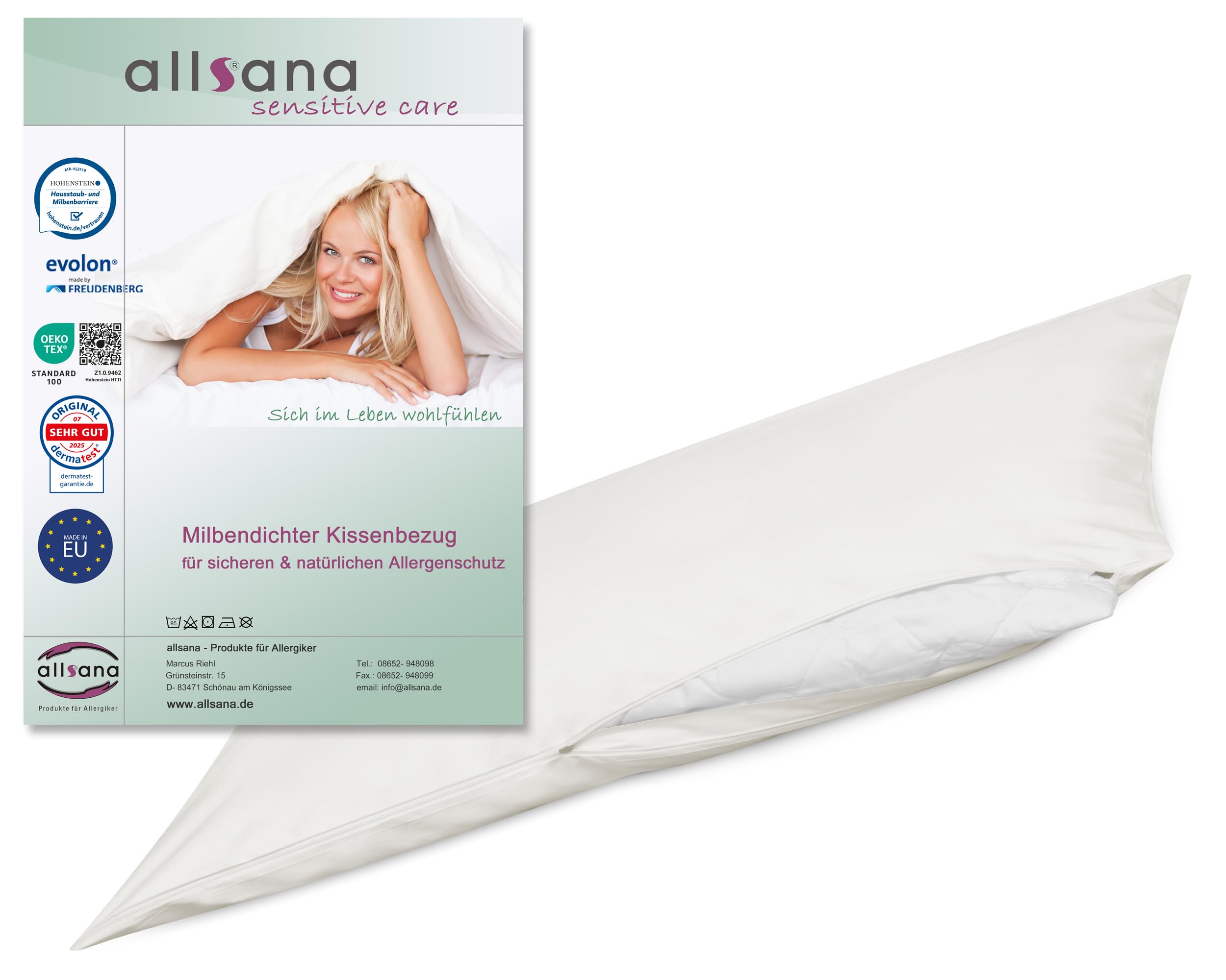 Allsana Allergiker Kissenbezug 40x140 cm | Allergie Bettwäsche | Anti Milben Encasing | Milbenschutz für Hausstauballergiker | allergendichter Zwischenbezug für Kissen | Hohenstein Zertifiziert